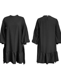 Elegant Bubble Sleeve Solid Color Dress