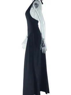 Elegant Halter Neck Solid Color Dress