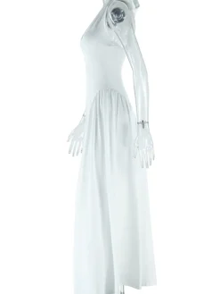 Elegant Halter Neck Solid Color Dress