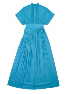 Elegant Pleated Drawstring Waist Maxi Dress