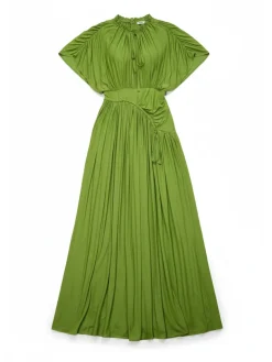 Elegant Pleated Drawstring Waist Maxi Dress