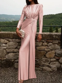 Elegant Waist Twist Ruched Evening Maxi Dress