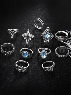 Eleven Piece European Imitation Gem Rings Set