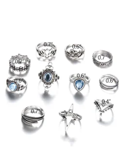 Eleven Piece European Imitation Gem Rings Set