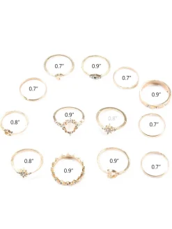 Eleven Piece Pearl Rhinestone Rings Set