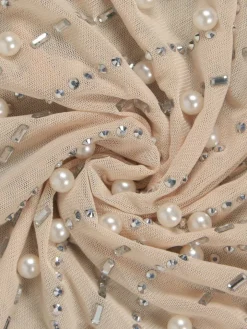 Feather Rhinestone Strapless Mini Dress