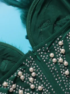 Feather Rhinestone Strapless Mini Dress