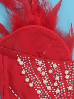 Feather Rhinestone Strapless Mini Dress