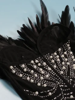 Feather Rhinestone Strapless Mini Dress