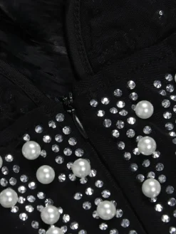 Feather Rhinestone Strapless Mini Dress