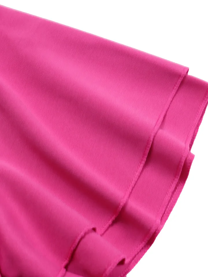 Flared Sleeve Square Neck Midi Dress with Belt