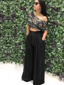 Floor Length Solid Color Wide Leg Pants