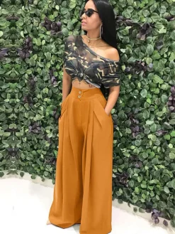 Floor Length Solid Color Wide Leg Pants