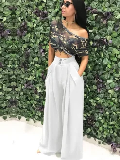 Floor Length Solid Color Wide Leg Pants