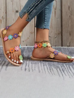 Floral Pattern Toe Ring Sandal