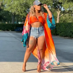 Floral Print Beach Cover-Up Cardigan