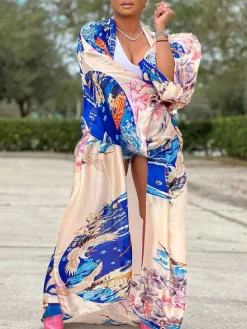 Floral Print Beach Cover-Up Cardigan