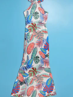 Floral Print Sleeveless Cut Out Mermaid Dress