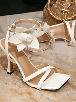 Flower Ankle Strap Heels Sandals