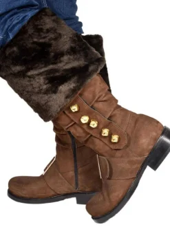 Fur Trim Buckles Bell Decor Santa Boots