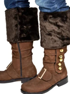 Fur Trim Buckles Bell Decor Santa Boots