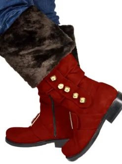 Fur Trim Buckles Bell Decor Santa Boots