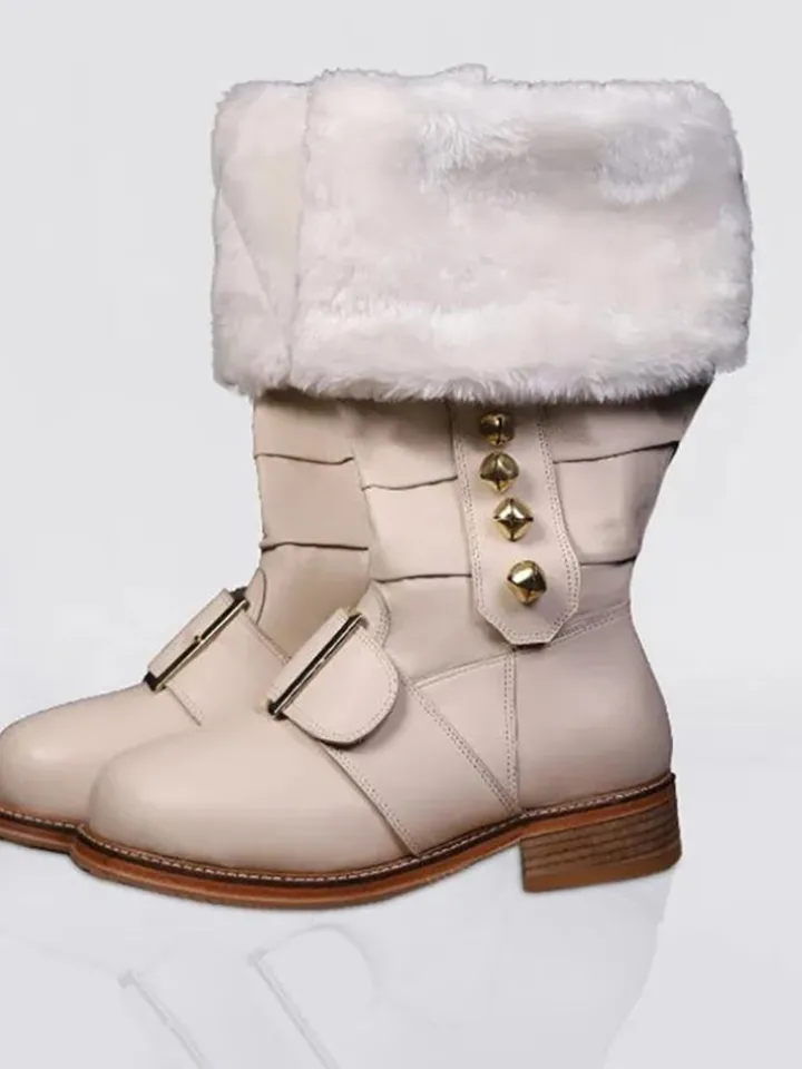 Fur Trim Buckles Bell Decor Santa Boots