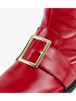 Fur Trim Buckles Bell Decor Santa Boots