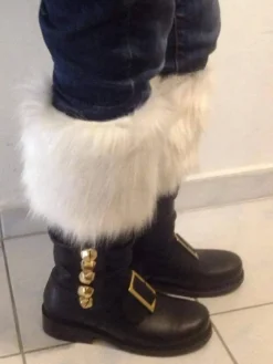 Fur Trim Buckles Bell Decor Santa Boots