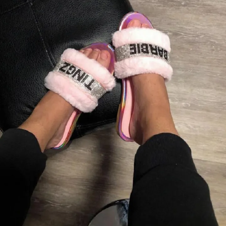 Fuzzy Letter Rhinestone Slides