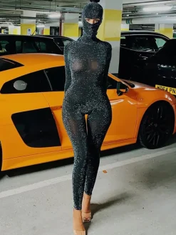 Glitter Backless Long Sleeve Jumpsuit