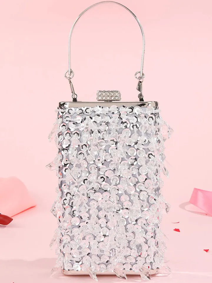 Glitter Beaded Cuboid Party Crossbody Bags