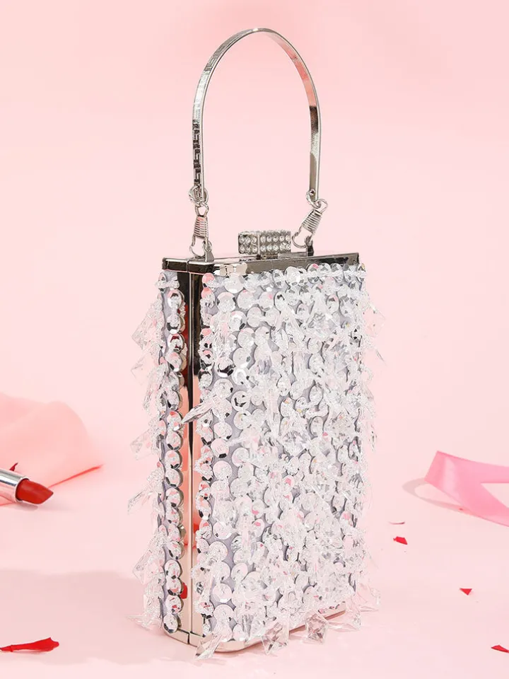 Glitter Beaded Cuboid Party Crossbody Bags