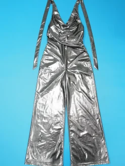 Glitter Halter Cowl Neck Backless Jumpsuit