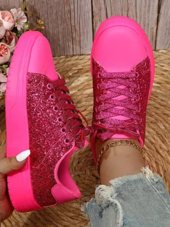Glitter Lace-Up Sneakers