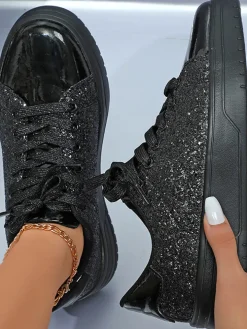 Glitter Lace-Up Sneakers
