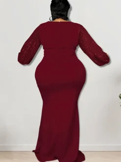 Glitter Long Sleeve Patchwork Maxi Dress