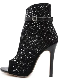 Glitter Rhinestone Cut-out High Heel