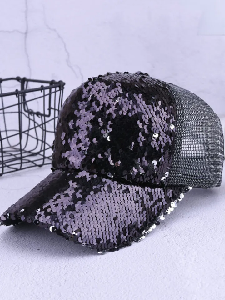 Glitter Sequin Mesh Baseball Caps