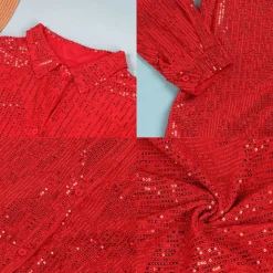 Glitter Sequins Long Sleeve Mini Shirt Dress