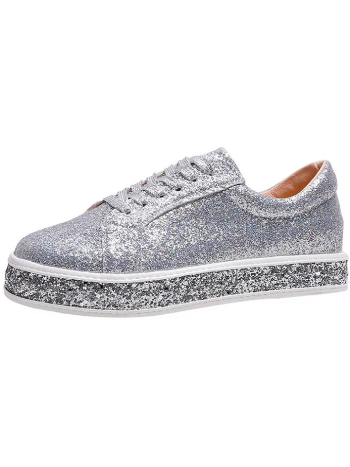 Glitter Sparkly Lace Up Flat Sneaker