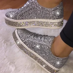 Glitter Sparkly Lace Up Flat Sneaker