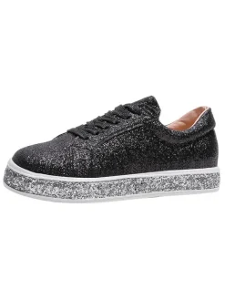 Glitter Sparkly Lace Up Flat Sneaker