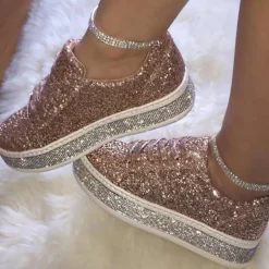 Glitter Sparkly Lace Up Flat Sneaker