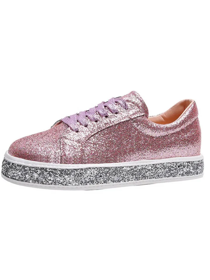 Glitter Sparkly Lace Up Flat Sneaker