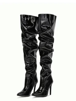 Glossy Leather Pointed Toe Stiletto Boots