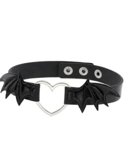 Gothic Punk Bat Wings Heart Leather Choker