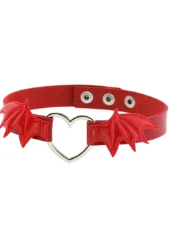 Gothic Punk Bat Wings Heart Leather Choker