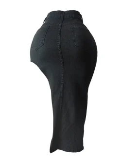 Graffiti Patchwork High Slit Denim Midi Skirt