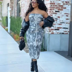 Graffiti Strapless Zipper Dress